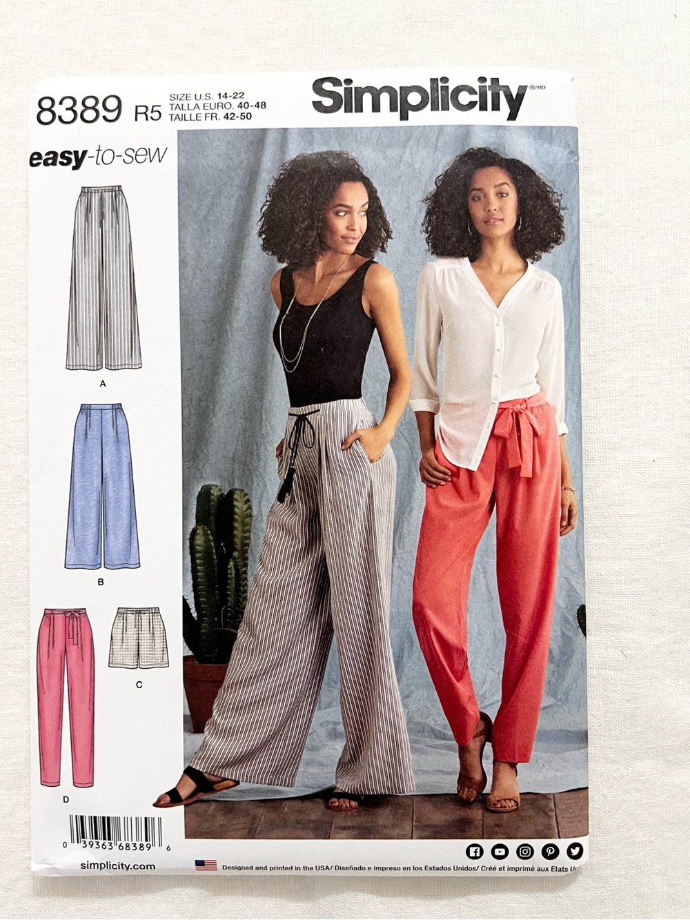 Simplicity 8389 Wide Leg Pants Shorts Sewing Pattern Size 14-22 Uncut